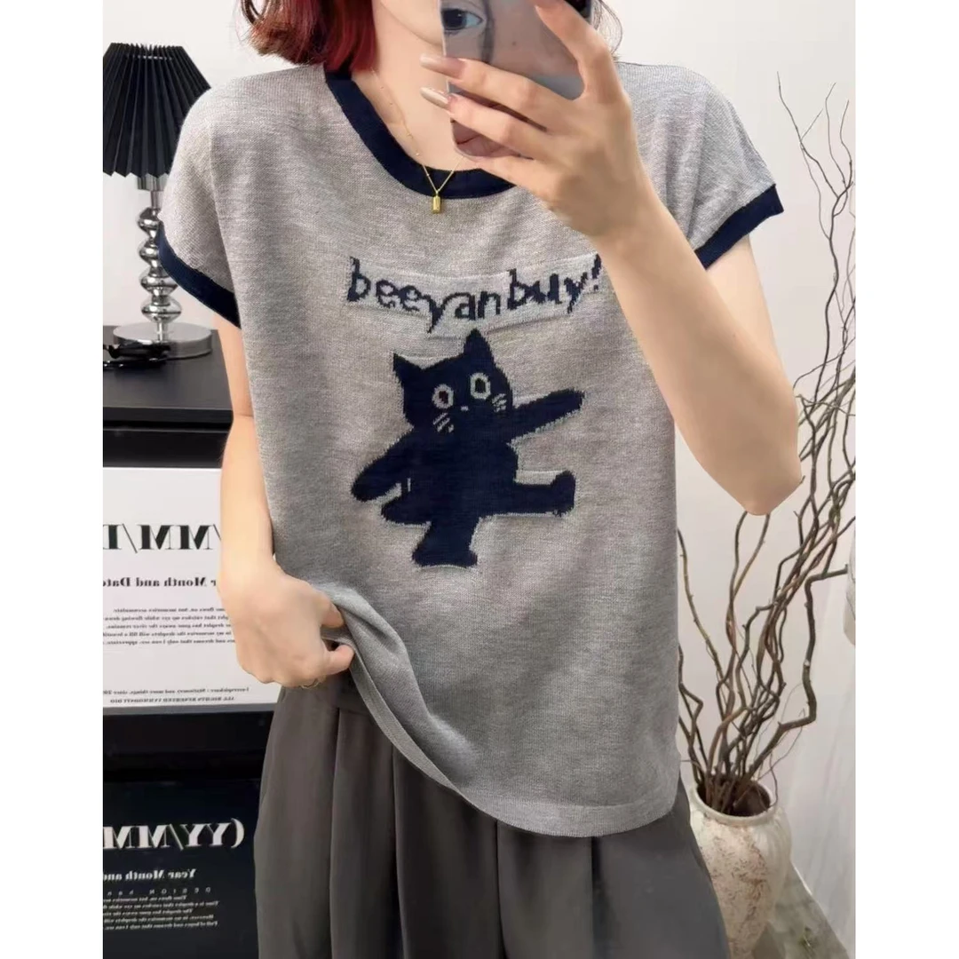 Y200夏季新款韩版刺绣花小众针织衫上衣