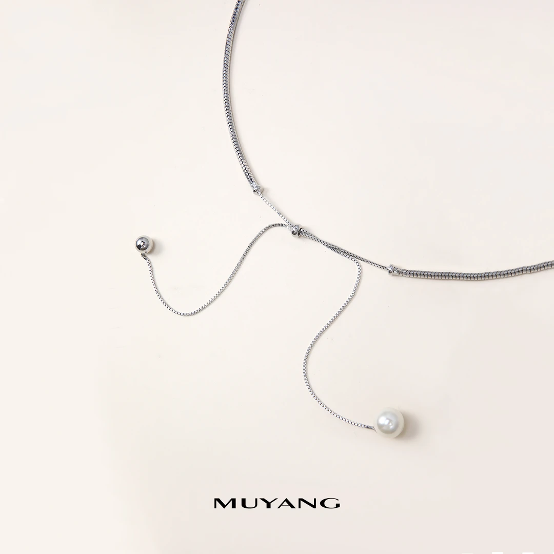 muyang/慕阳 铜合金仿珍珠项链 气质时尚百搭简约个性珠银项链
