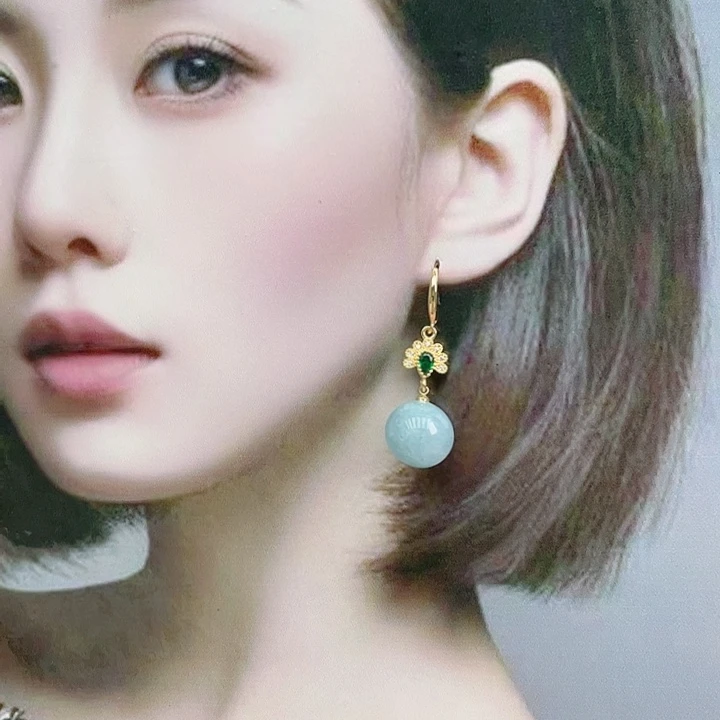 翡翠耳饰未镶嵌翡翠孔雀开屏耳钩款