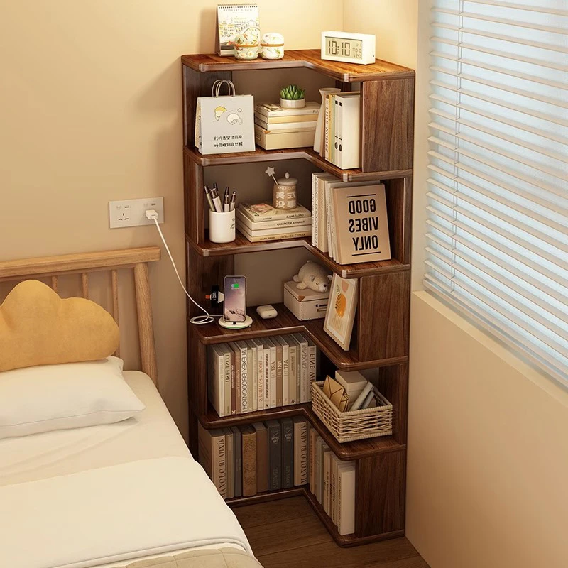 转角书架落地一体置物架非实木窄缝柜儿童家用收纳架客厅简易书柜