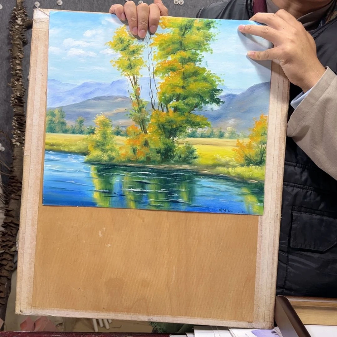 油画行路人小院绘画作品竞拍