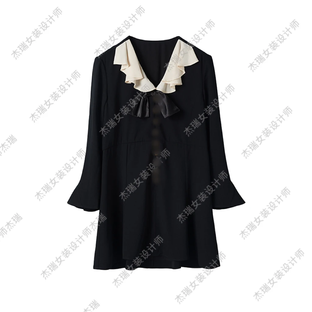 杰瑞【梦幻芭蕾】2024春季新款轻奢连衣裙黑色法式长袖时尚百搭