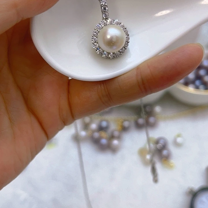 合金淡水珍珠白珠银色太阳花万能扣