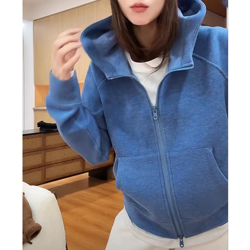 简约休闲慵懒风连帽长袖卫衣女2025冬季新款宽松显瘦百搭开衫外套