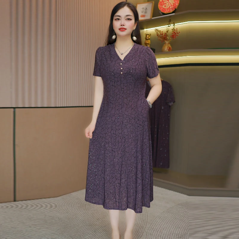 中年妈妈夏装高贵洋气连衣裙女士2025新款夏季遮肚子显瘦裙子