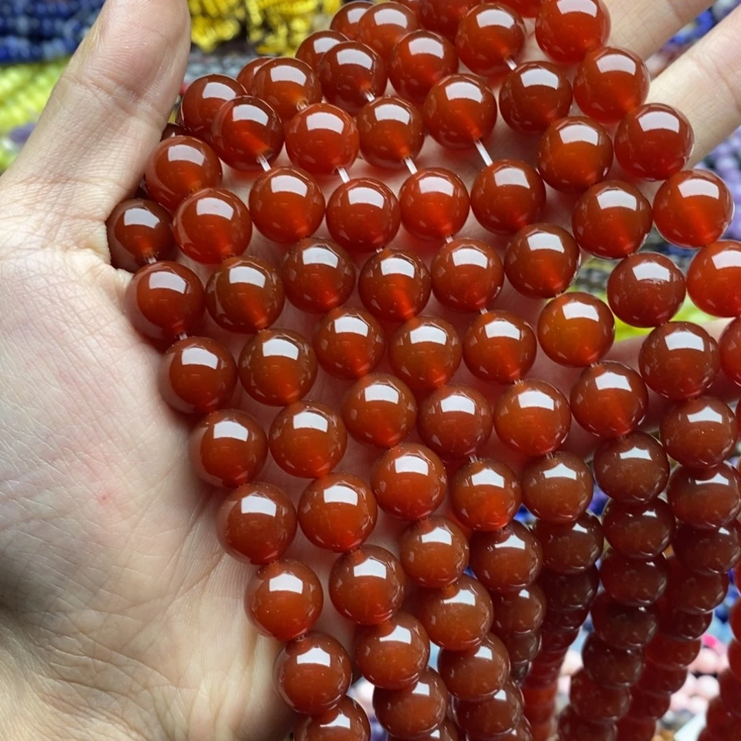玛瑙/玉髓未镶嵌珠宝半成品一条天然精品红玛瑙12mm圆珠