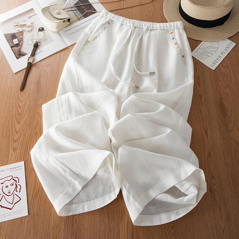 高级感亚麻阔腿裤女夏薄款2025新款高腰宽松防晒裤休闲天丝直筒裤