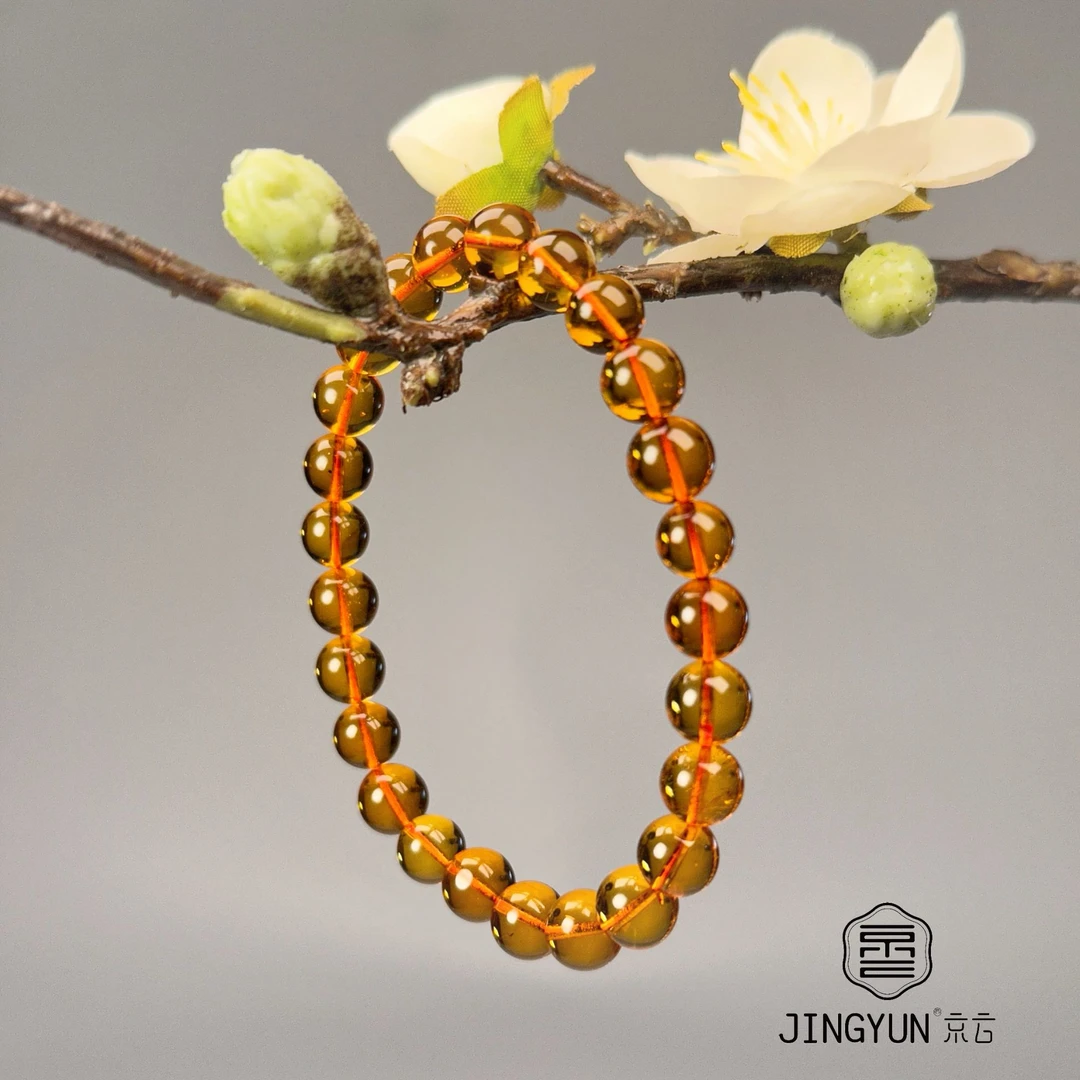 玫瑰金茶茶珀坎迪血茶手串7-11mm 缅甸琥珀无烤色无优化