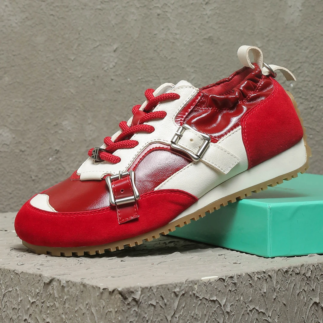 芭蕾德训鞋女内增高8CM夏季新款小个子厚底真皮复古拼色阿甘鞋女