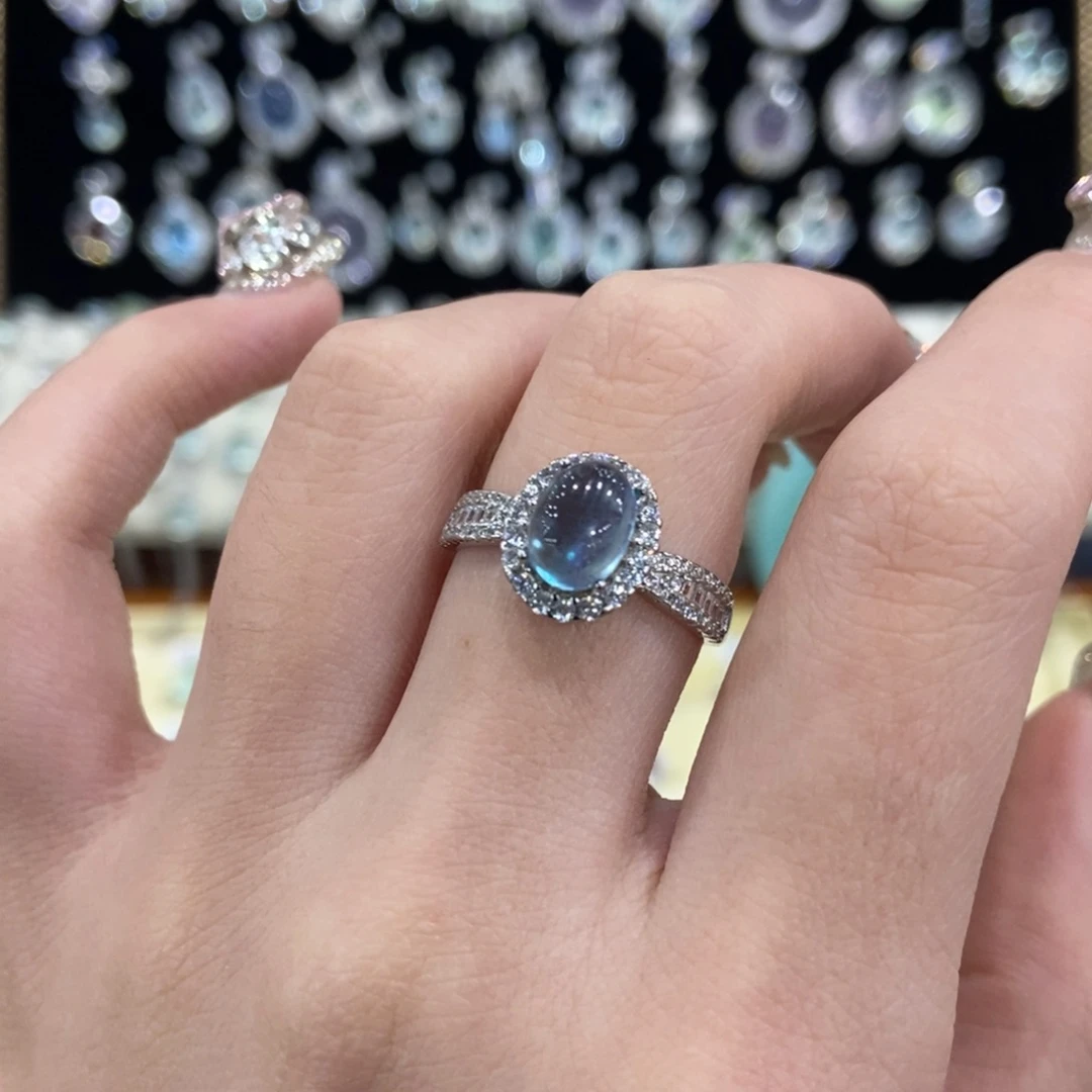 银S925镶嵌海蓝宝石戒圈