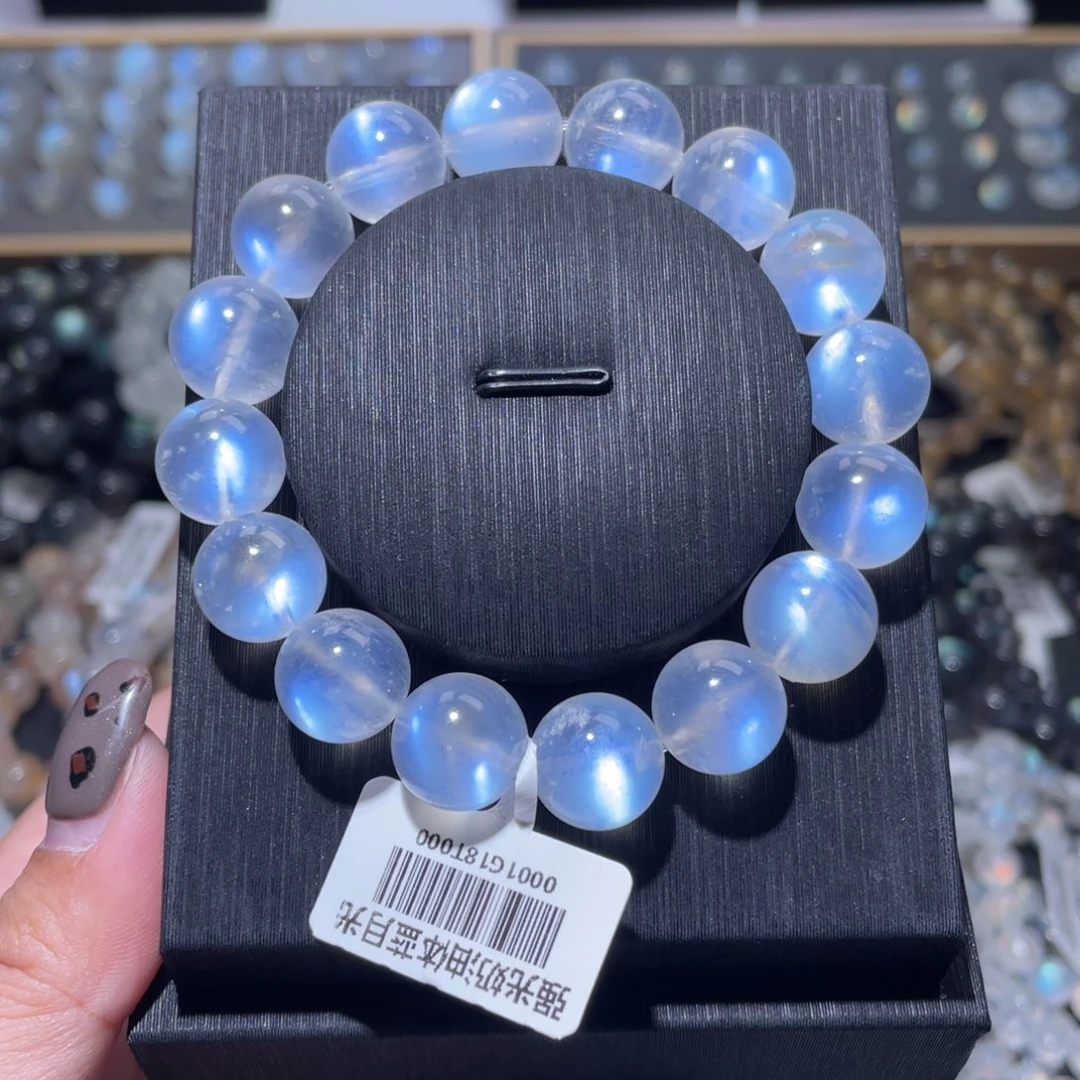 长石未镶嵌手链蓝月光手链12.5mm