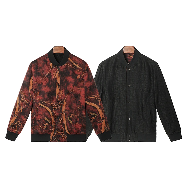 99061双层双面棒球衫 男士桑蚕丝提花缎红云纱时尚休闲长袖运动