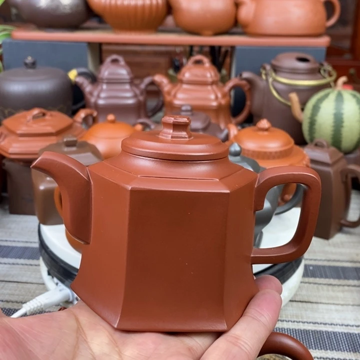 紫砂茶壶六方宫灯220cc原矿朱泥特价