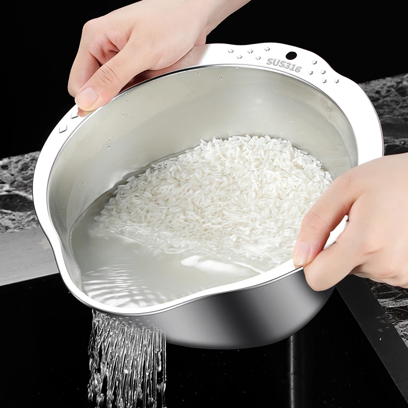 加厚316不锈钢盆家用洗菜盆斜底多功能沥水盆细孔洗菜厨房淘米盆