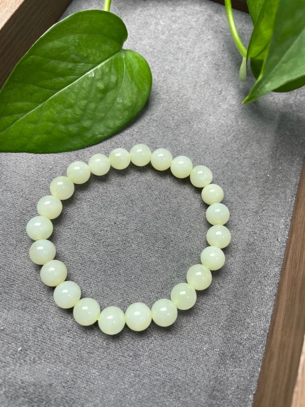 0665和田玉白玉珠串手链8mm