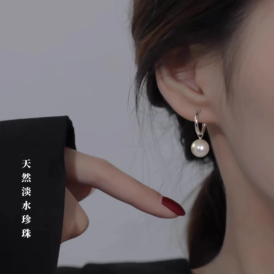 999纯银近圆天然淡水珍珠耳环2025年火爆款耳饰女士气质耳钉