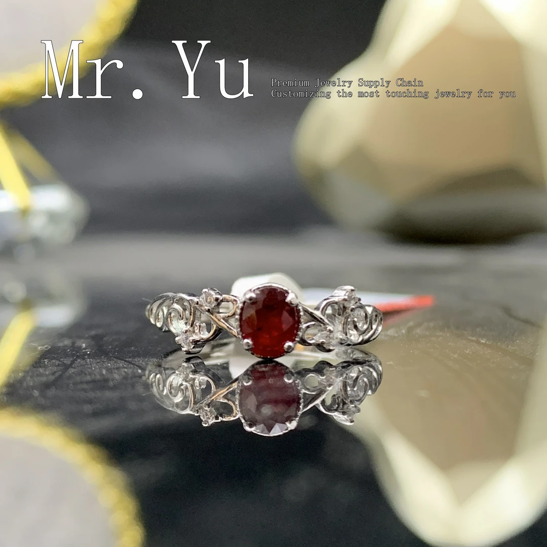 天然红宝石戒指银镶鸽血红复古气质轻奢时尚红色镶嵌精致精美hb6