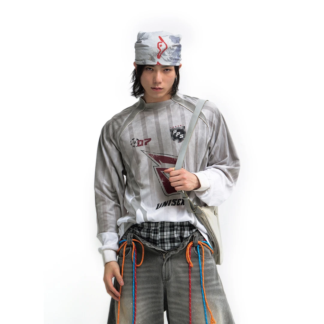 PEOPLESENSE 脏染时尚blokecore风长袖赛车T恤无性别宽松休闲球衣