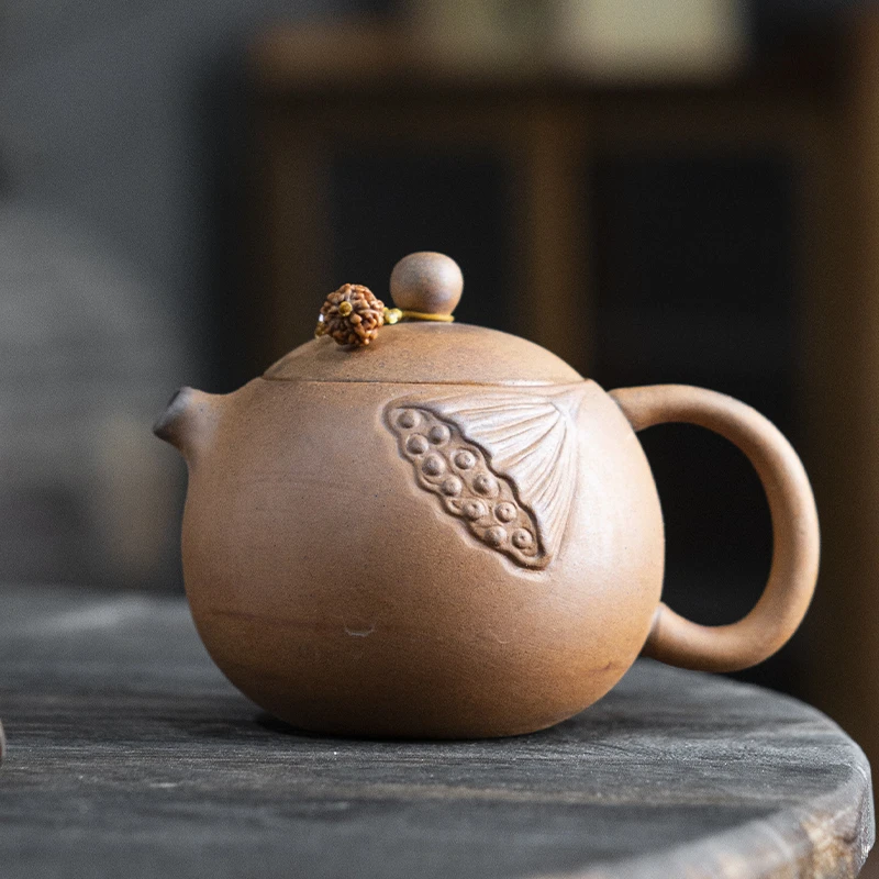 原矿无釉粗陶茶壶单壶家用单个泡茶壶素烧莲蓬西施壶复古泡茶器