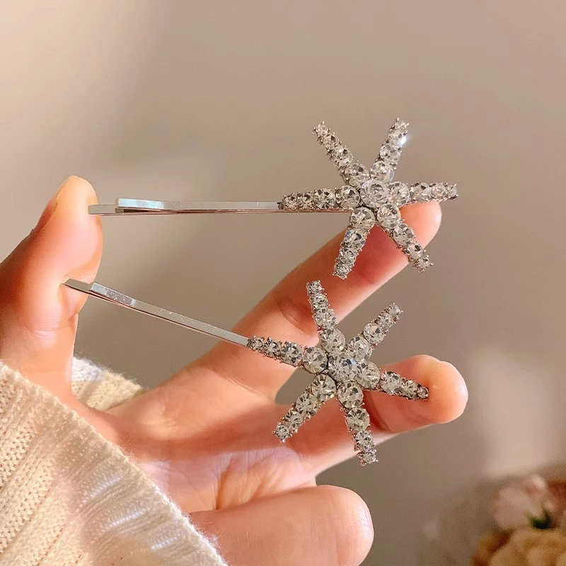 韩系高级感雪花水钻发夹女百搭ins风头饰碎发刘海侧边夹2025新款