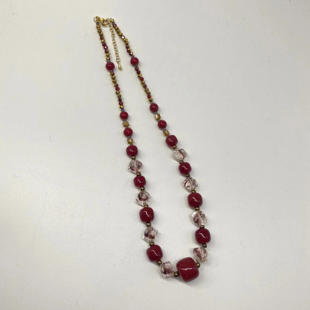 合金项链 玉楼东合金项链 LZ2640 怀业珠老型珠紫色方块琉璃项链