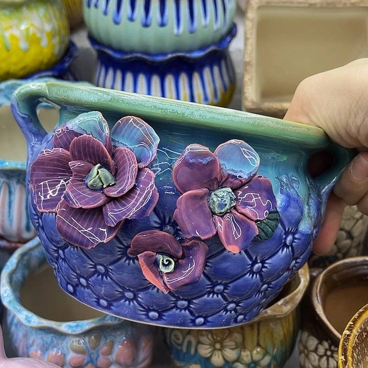 多肉绿植陶瓷花盆9.9包邮，有孔