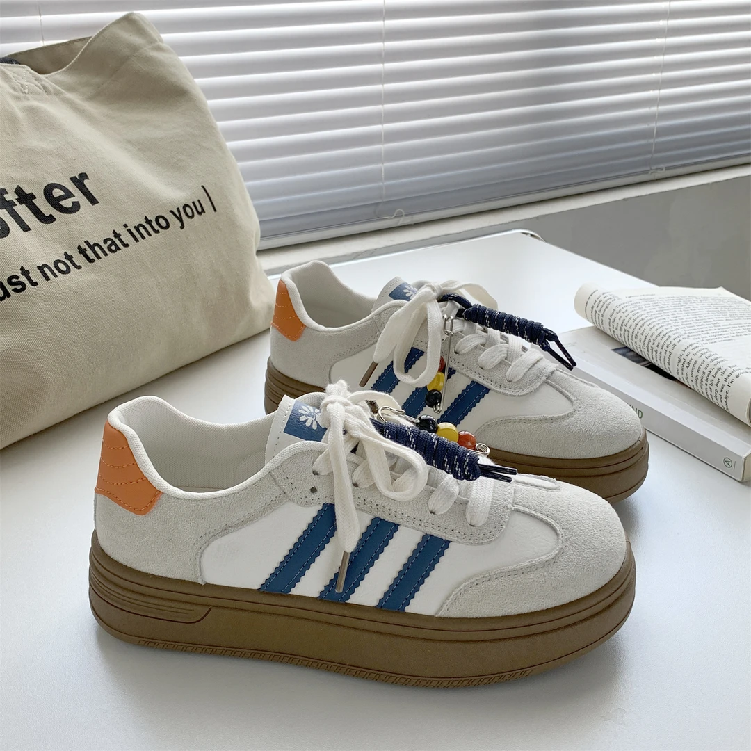 米蓝厚底超火德训板鞋女2025秋新款透气增高小白鞋百搭时尚休闲鞋