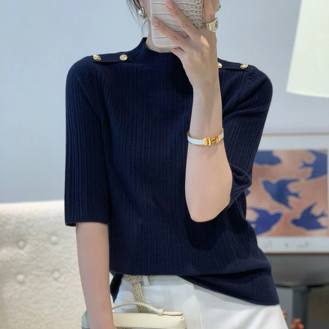 彬彬家气质女纯色秋季美丽诺羊毛针织衫百搭半高领上衣871