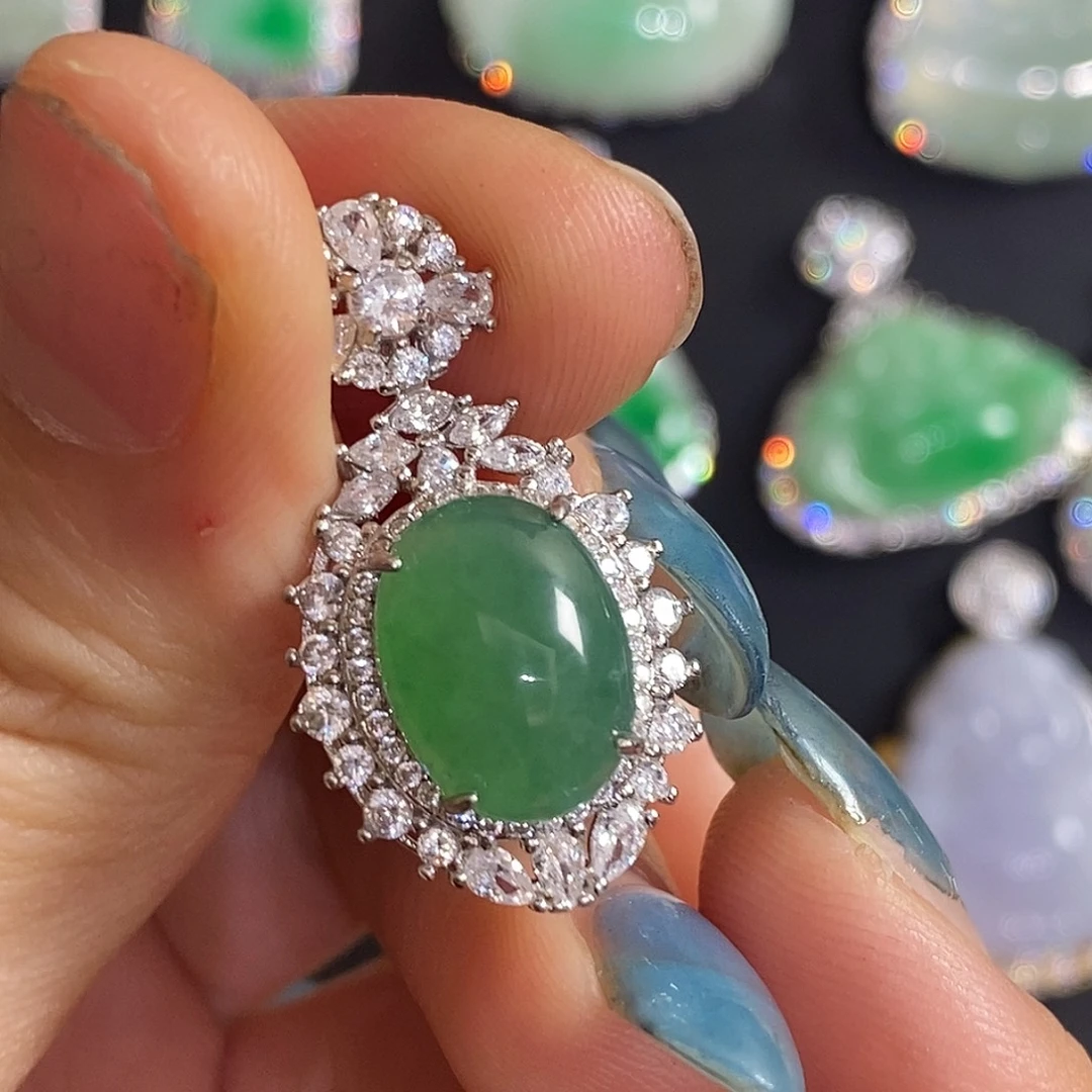 翡翠银S925镶嵌颈饰天然翡翠