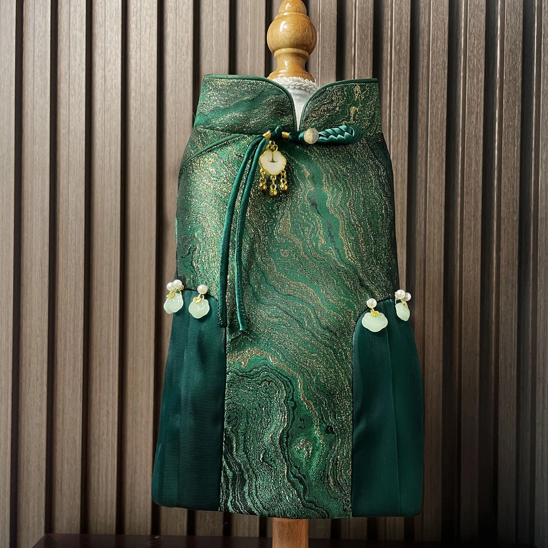 雀之羽 汉服马面裙金线提花面料新中式猫猫狗狗秋冬设计师原创