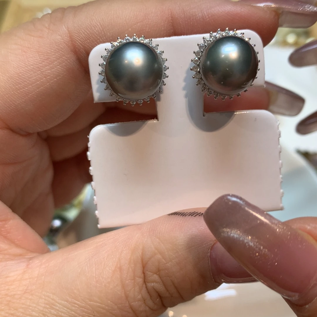 海水珍珠耳饰银S925镶嵌
