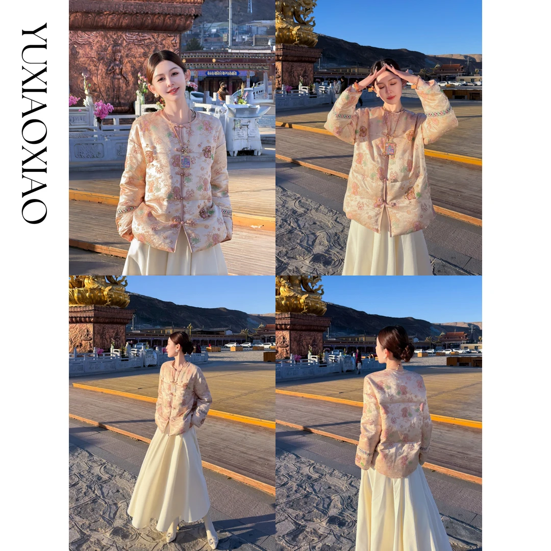 余潇潇【如意芳菲】国风重工古典雅致真丝羊毛东方韵味羽绒服外套