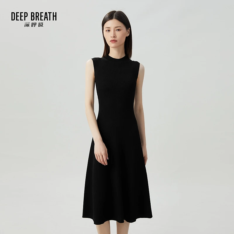 DEEP BREATH深呼吸女装新款无袖后镂空针织连衣裙女A500233