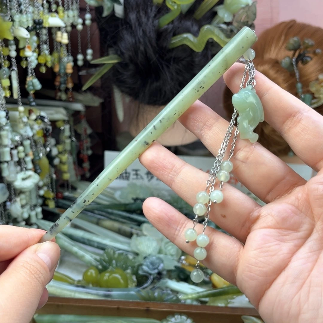 蛇纹石玉发饰未镶嵌默认微瑕岫玉发簪