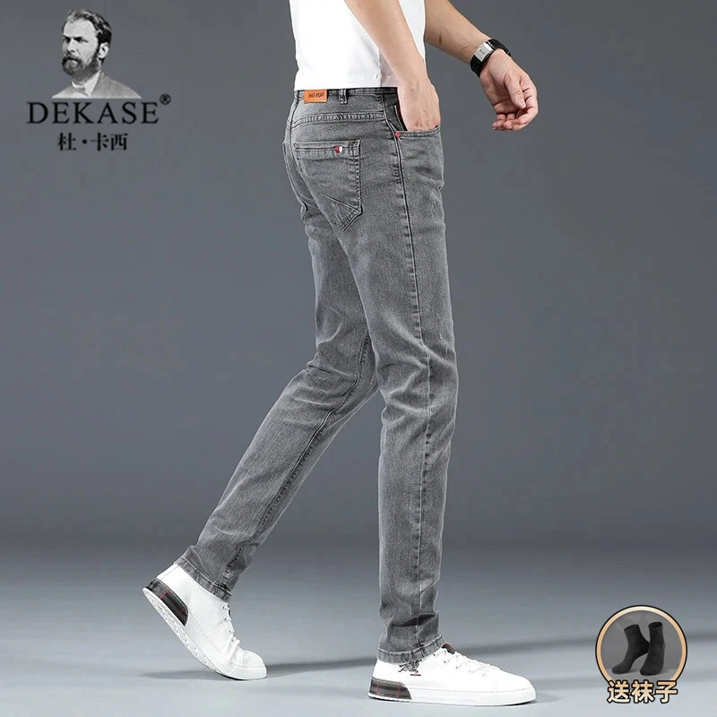 Dekase 新款牛仔裤男夏季修身小脚韩版时尚百搭透气休闲弹力长裤
