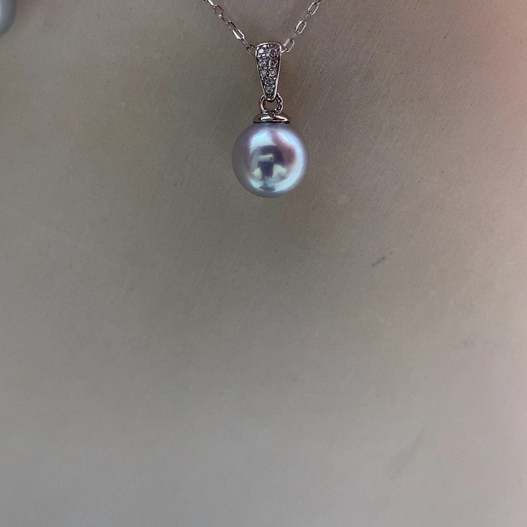 吊坠(赠链)海水珍珠银S925镶嵌8.5-9mm真多麻