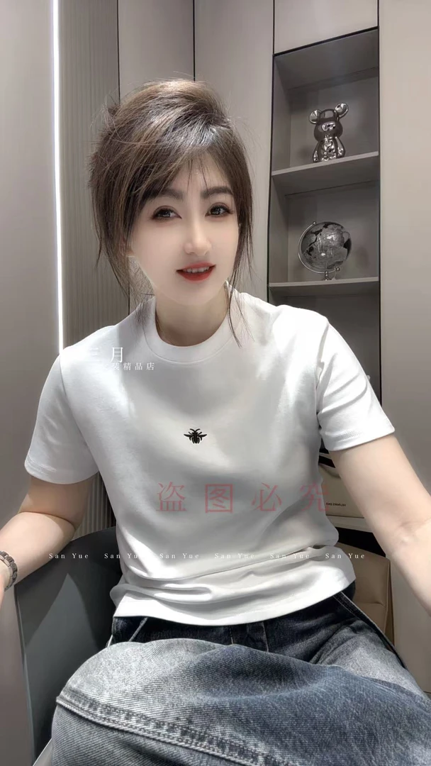 2025秋冬新款短袖T恤小蜜蜂刺绣图案（3535）