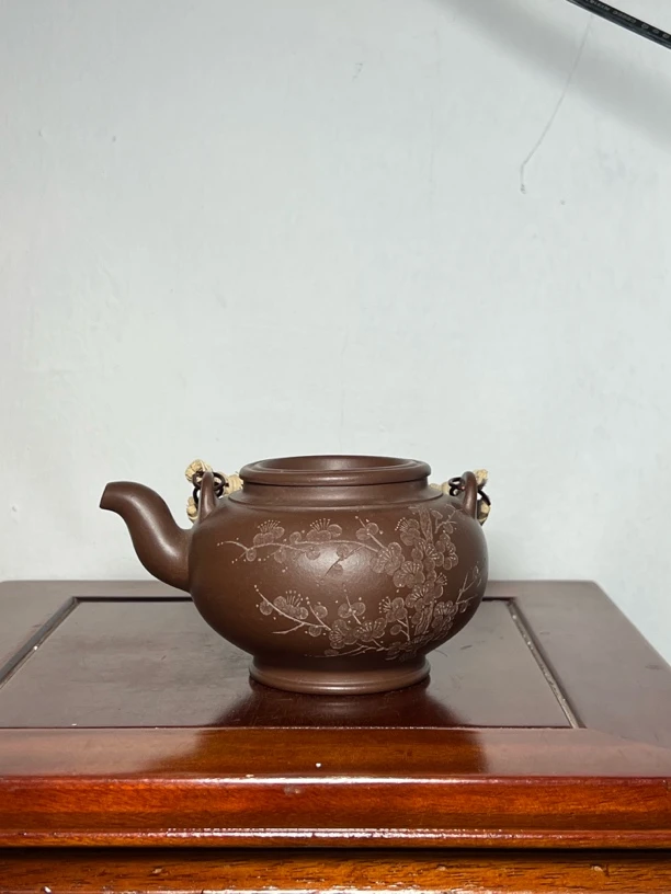 宜兴紫砂壶紫泥蛋包提梁