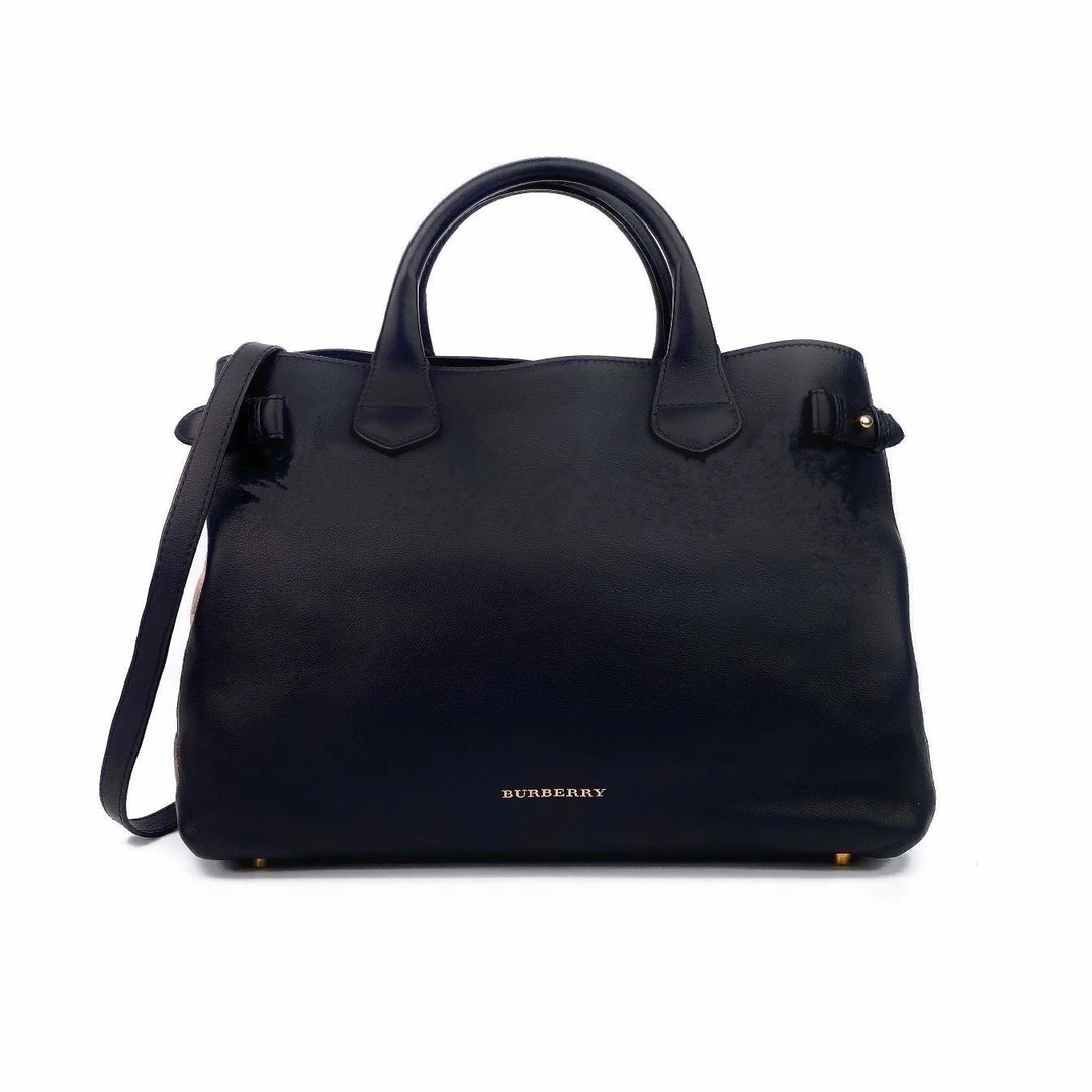 95新 BURBERRY/博柏利 黑拼战马格纹手提斜挎单肩包