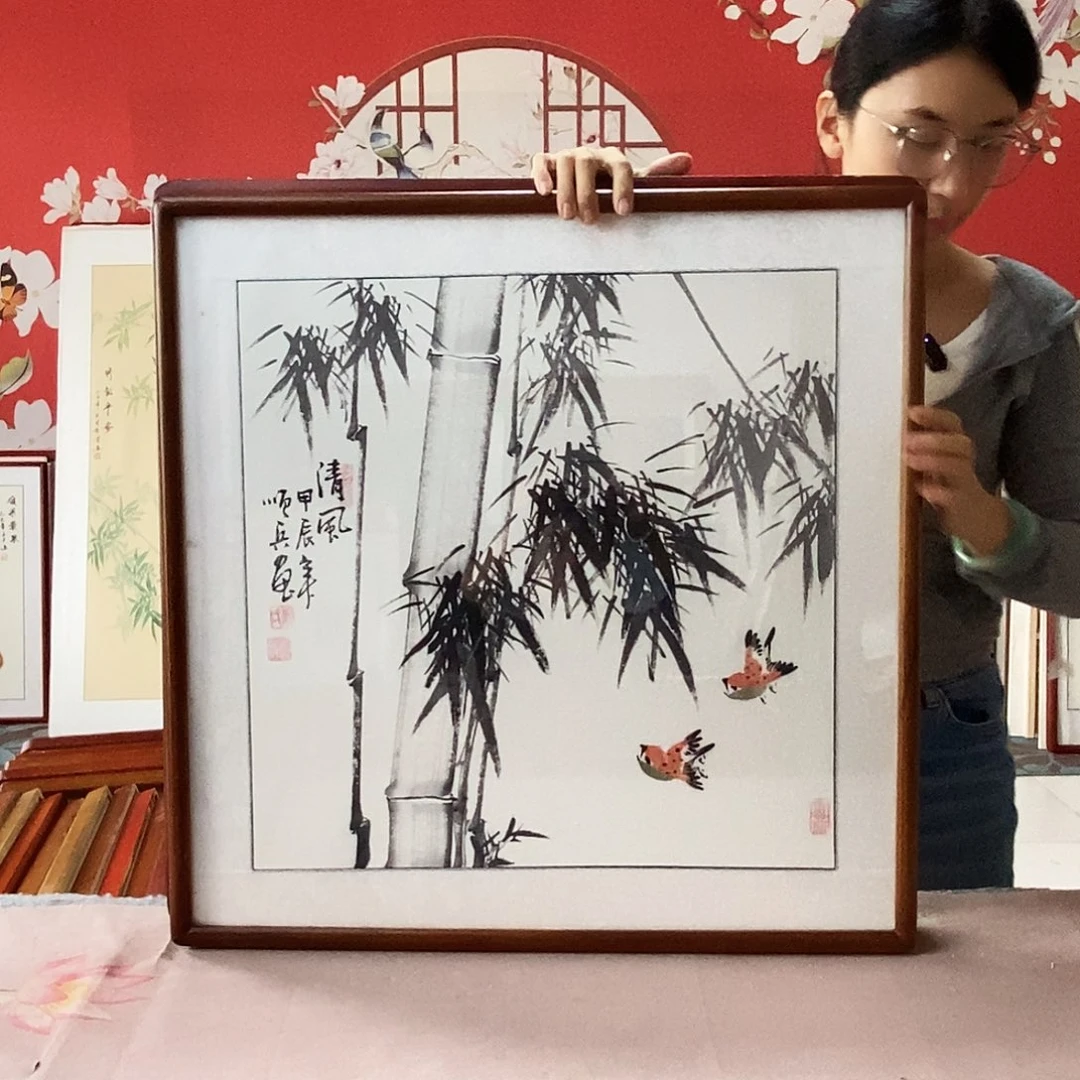 国画手写手绘国画作品带框包邮62✖️62