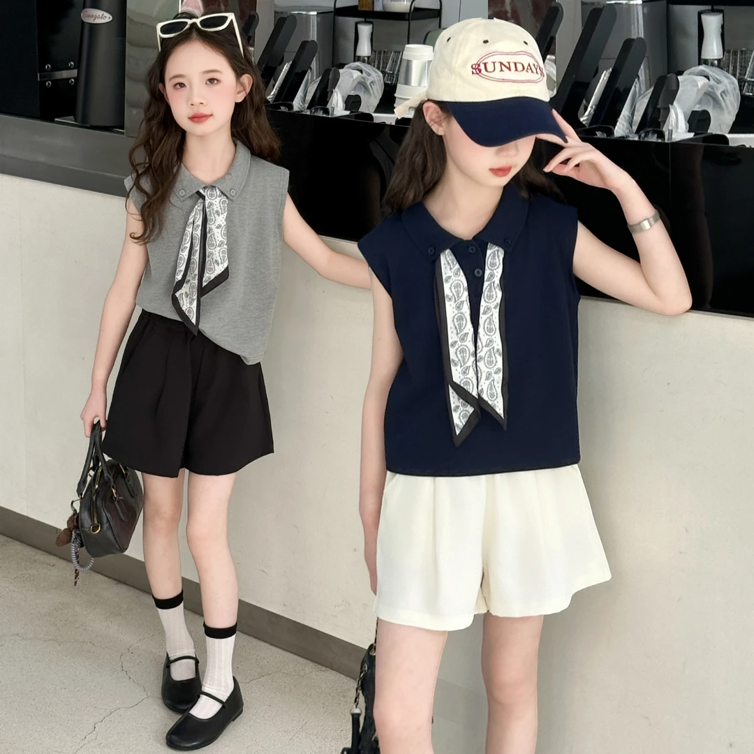 2025女童polo衫短裤套装嘲范时尚夏日清凉百搭宽松显瘦洋气休闲风