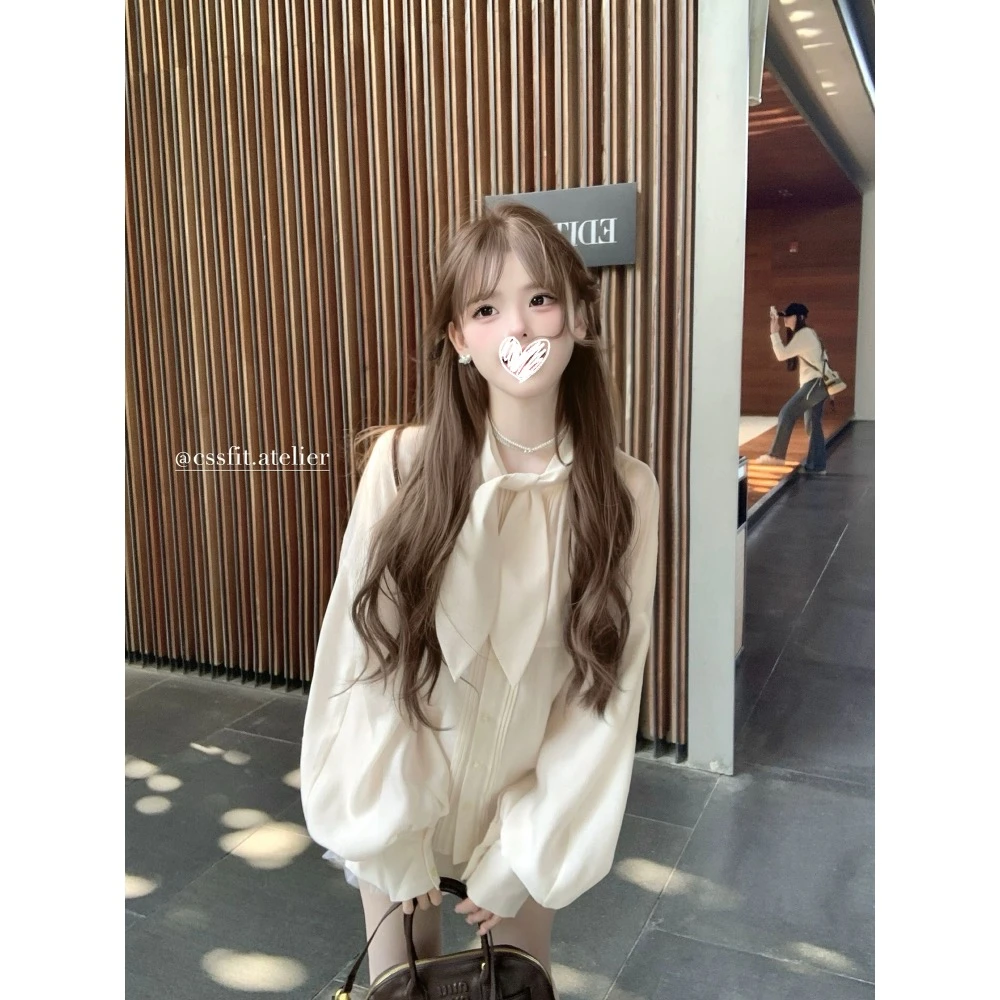 雏菊信笺 兔耳领长袖衬衫百搭南瓜短裤套装