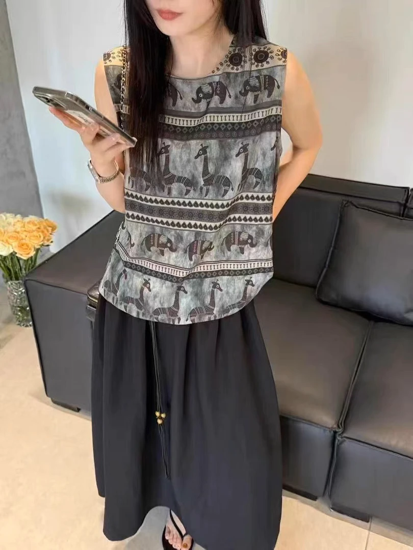 5888 欧货复古大象无袖背心