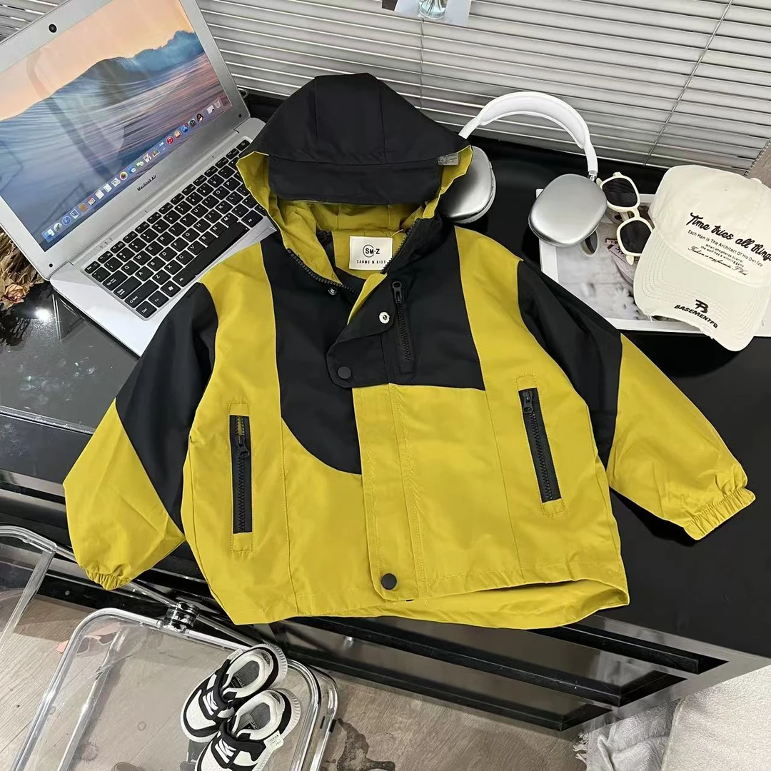 2025年春季新款儿童冲锋衣百搭宽松时尚1920拼接外套