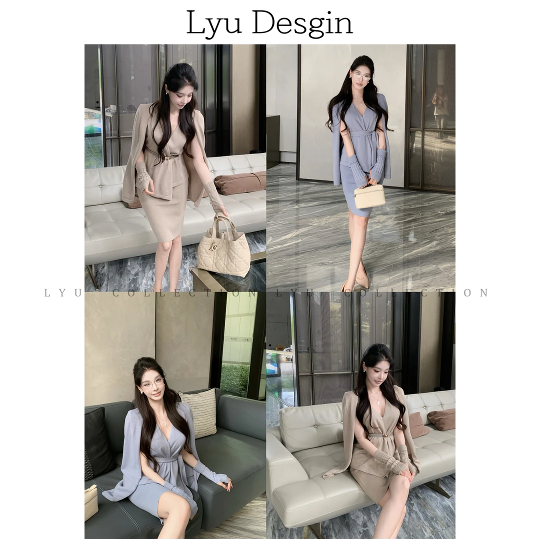 【墨韵疏影】贵感套装名媛清冷感秋穿搭新中式斗篷衫针织D12