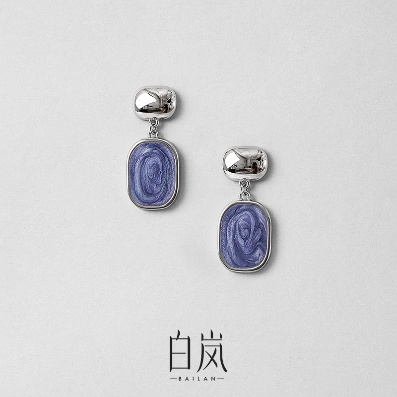 BN/白岚 925银珐琅耳饰 厝色海风耳钉复古蓝色耳环ED4636