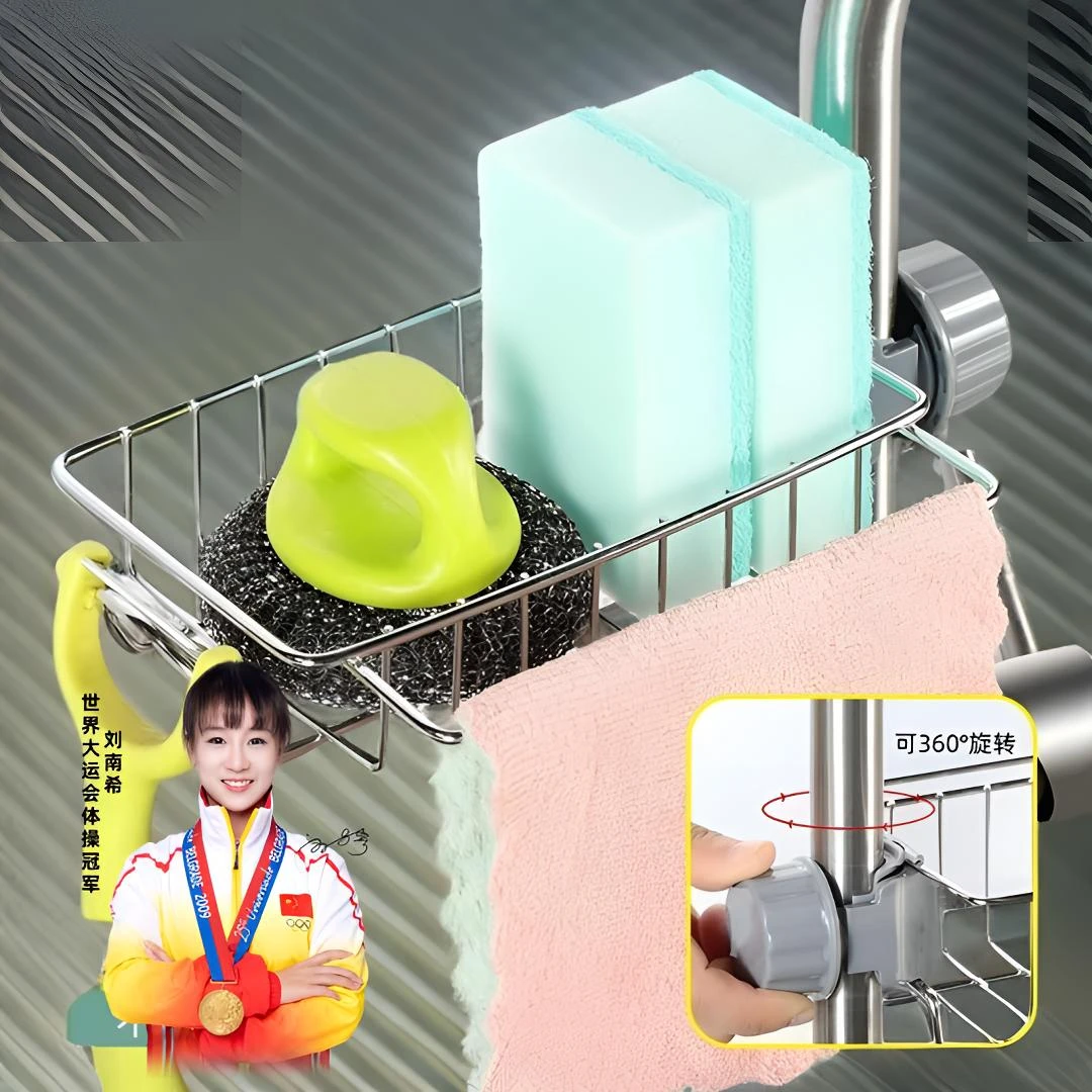 不锈钢水龙头置物架沥水架厨房用品家用大全多功能水槽海绵收纳