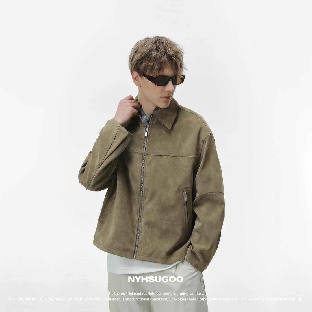 NYHSUGOO/南乙3516男士25年春季设计款激光切割解构夹克复古百搭