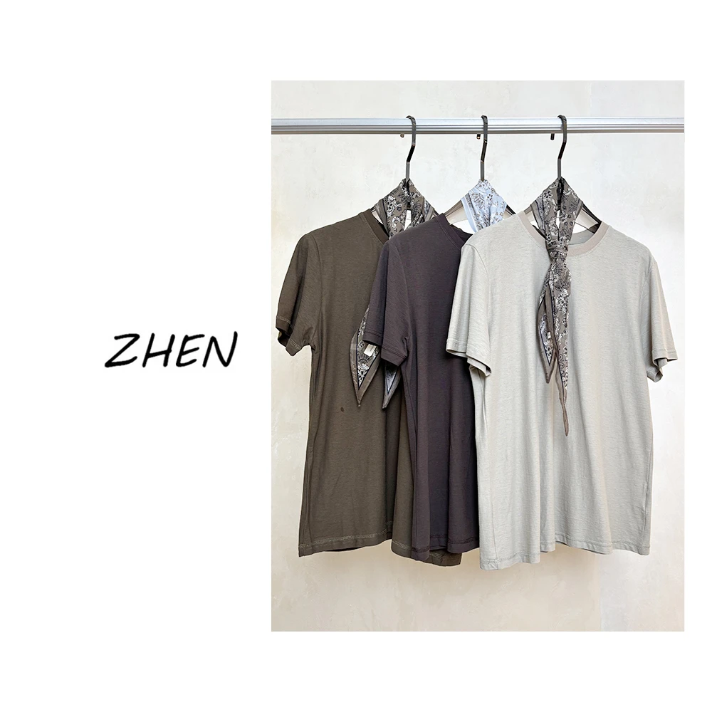【ZHEN】25K00634 2025新款修身显瘦气质小众设计师款短袖T恤打底