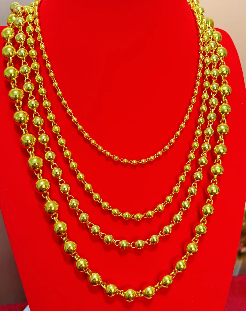 合金项链 {抖音好物}2024新款圆珠项链男士女士光珠金色光面素款